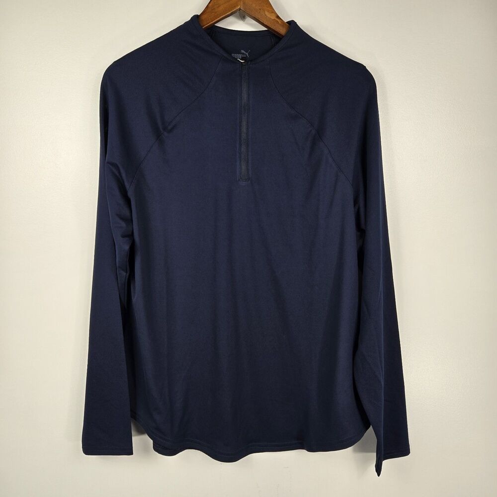 Puma Shine Women's Size Large Navy Blue 1/4 Zip Layer Pullover Long Sleeve NWT